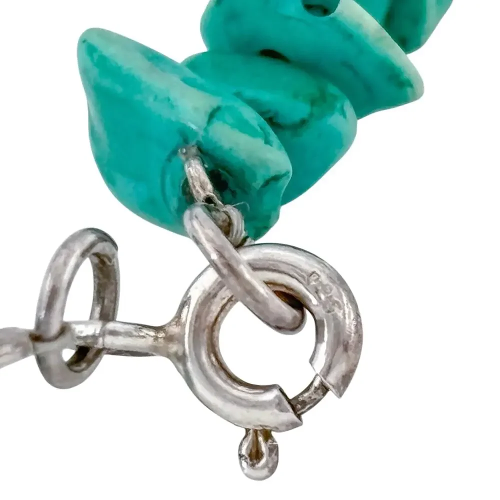 Vintage Sterling Silver 925 Turquoise Chip Bead Bracelet 7.5